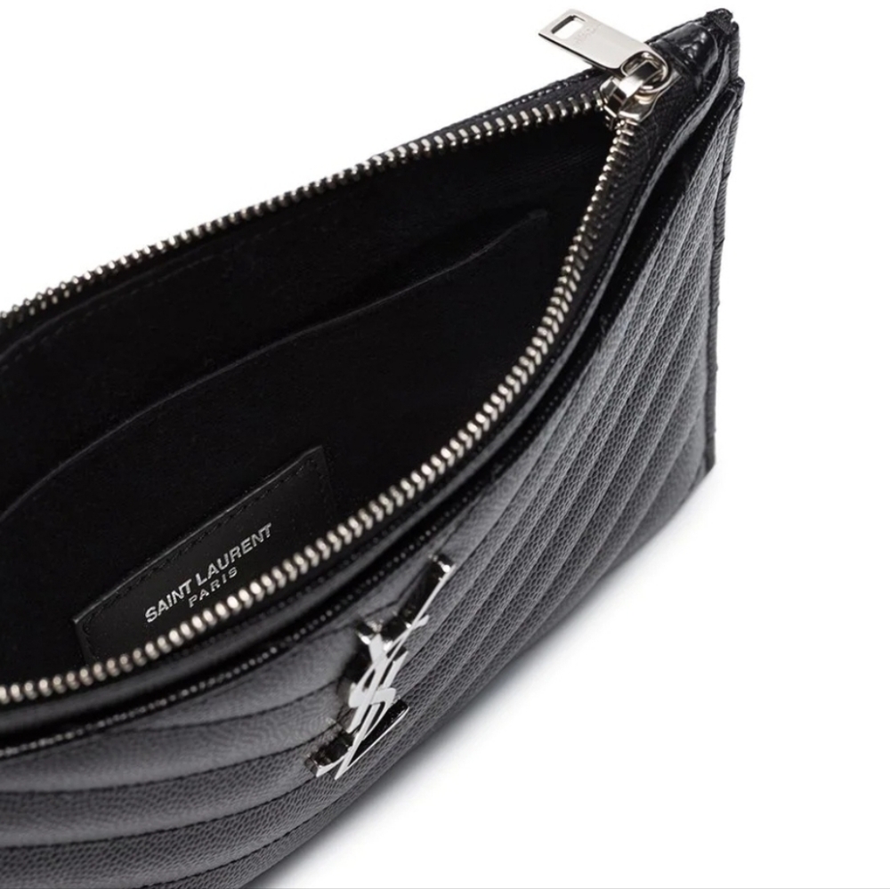 BRAND NEW! YSL CASSANDRE SAINT LAURENT MATELASSÉ ZIPPED POUCH IN GRAIN DE POUDRE - Picture 9 of 16